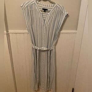 Banana Republic Blue Striped Linen Midi Dress Size Large
